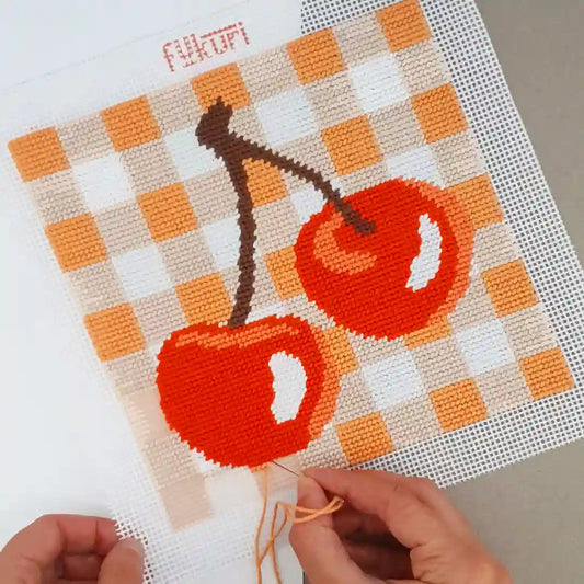 Kit Canevas - DIY - Cerises vichy