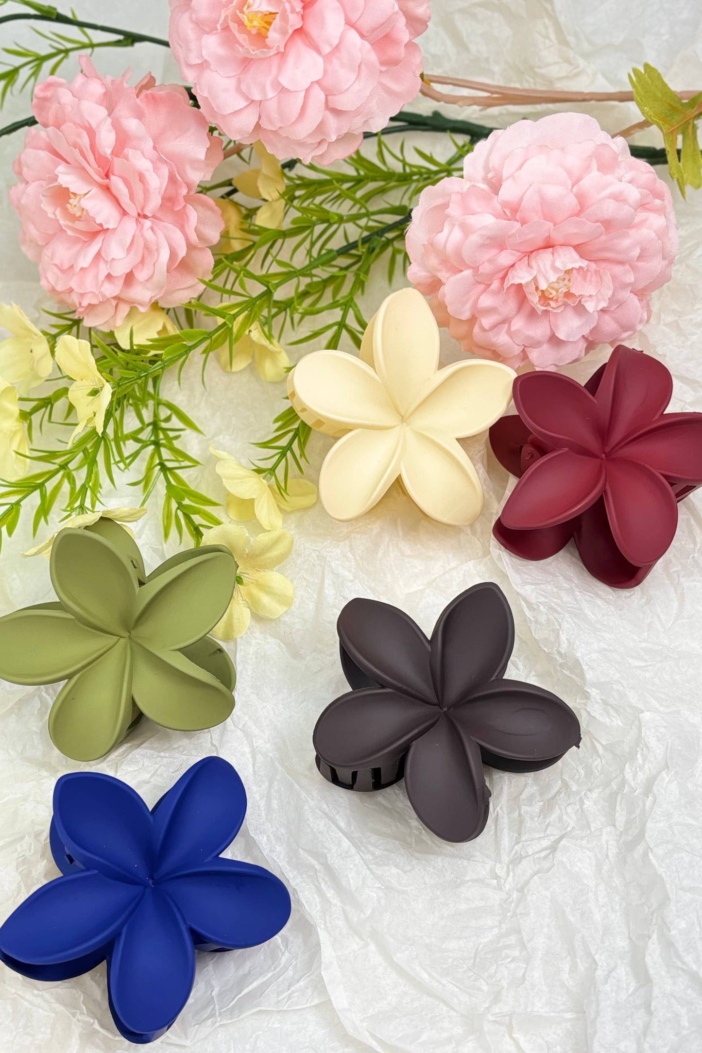 Pince à cheveux fleur matte YH52: Bleu / Synthétique