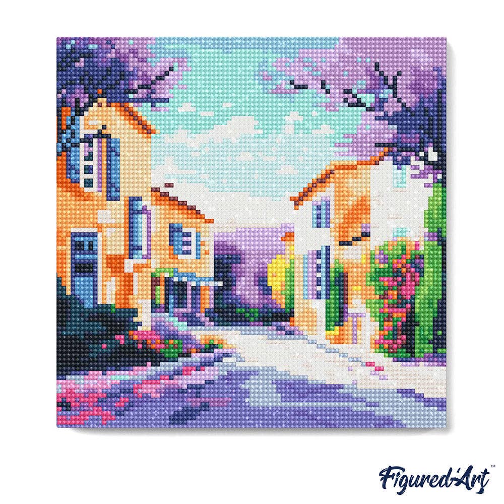 Mini Diamond Painting avec cadre Printemps en Provence: Toile tendue sur châssis / 25x25cm