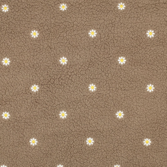 Tissu teddy sherpa broderies fleurs